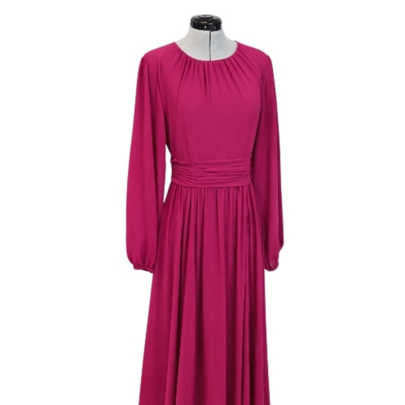 Mikael Aghal Fuchsia Long Sleeve Maxi Gown, Size 8, NWT - Picture 3 of 8